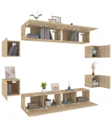 vidaXL 8 Piece TV Cabinet Set Sonoma Oak Engineered Wood