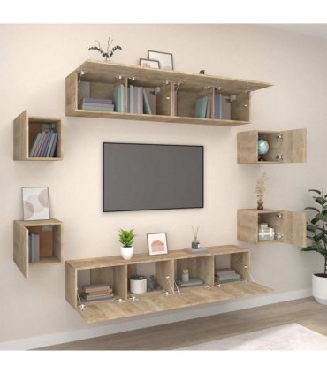 vidaXL 8 Piece TV Cabinet Set Sonoma Oak Engineered Wood