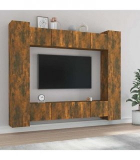 vidaXL 8 Piece TV Cabinet Set Smoked Oak Engineered Wood