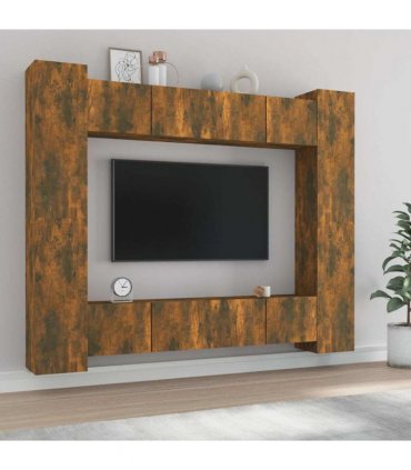 vidaXL 8 Piece TV Cabinet Set Smoked Oak Engineered Wood
