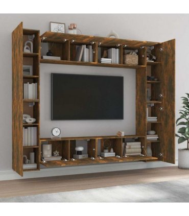 vidaXL 8 Piece TV Cabinet Set Smoked Oak Engineered Wood