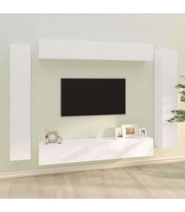 vidaXL 8 Piece TV Cabinet Set White Engineered Wood