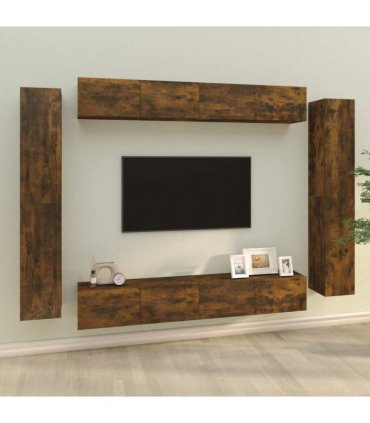 vidaXL 8 Piece TV Cabinet Set Smoked Oak Engineered Wood