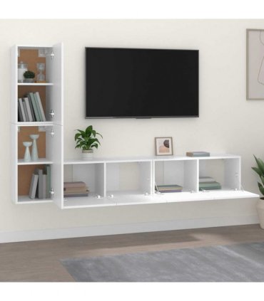 vidaXL 4 Piece TV Cabinet Set White Engineered Wood