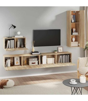 vidaXL 4 Piece TV Cabinet Set Sonoma Oak Engineered Wood