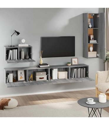 vidaXL 4 Piece TV Cabinet Set Grey Sonoma Engineered Wood