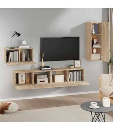 vidaXL 4 Piece TV Cabinet Set Sonoma Oak Engineered Wood