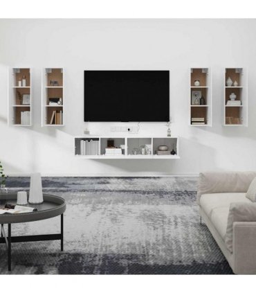 vidaXL 6 Piece TV Cabinet Set White Engineered Wood
