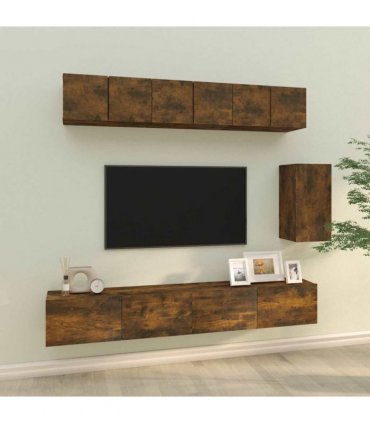 vidaXL 6 Piece TV Cabinet Set Smoked Oak Engineered Wood