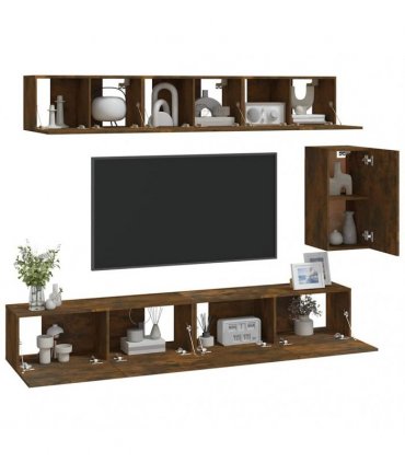 vidaXL 6 Piece TV Cabinet Set Smoked Oak Engineered Wood