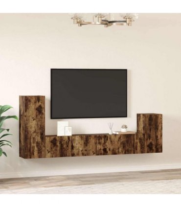 vidaXL 4 Piece TV Cabinet Set Smoked Oak Engineered Wood