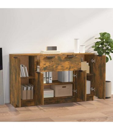 vidaXL Sideboards 3 pcs Smoked Oak Engineered Wood
