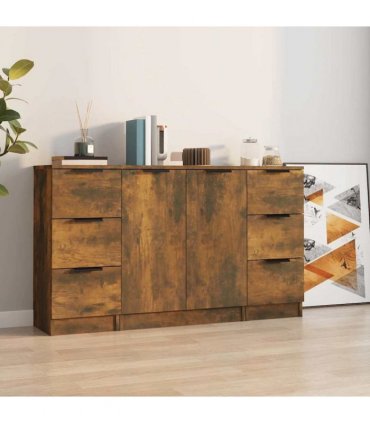vidaXL Sideboards 3 pcs Smoked Oak Engineered Wood
