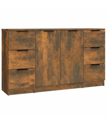 vidaXL Sideboards 3 pcs Smoked Oak Engineered Wood