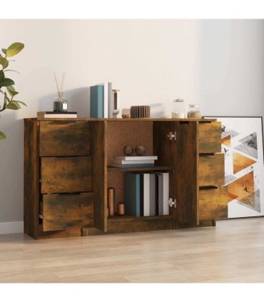 vidaXL Sideboards 3 pcs Smoked Oak Engineered Wood