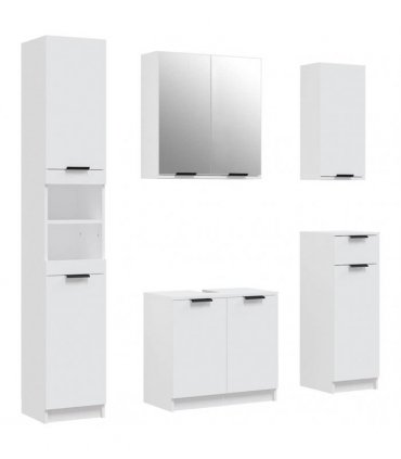 vidaXL 5 Piece Bathroom Cabinet Set White Engineered Wood