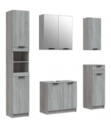 vidaXL 5 Piece Bathroom Cabinet Set Grey Sonoma Engineered Wood
