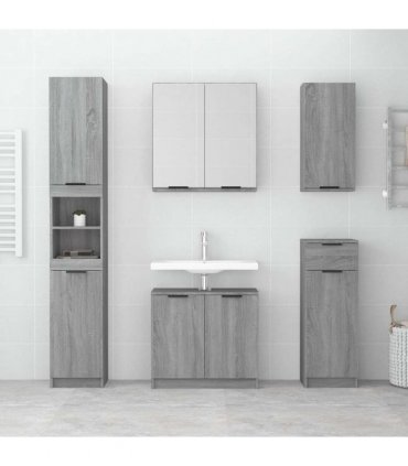 vidaXL 5 Piece Bathroom Cabinet Set Grey Sonoma Engineered Wood