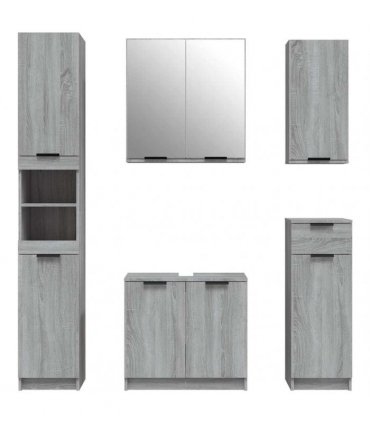 vidaXL 5 Piece Bathroom Cabinet Set Grey Sonoma Engineered Wood