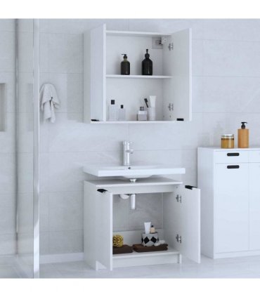 vidaXL 2 Piece Bathroom Cabinet Set White Engineered Wood