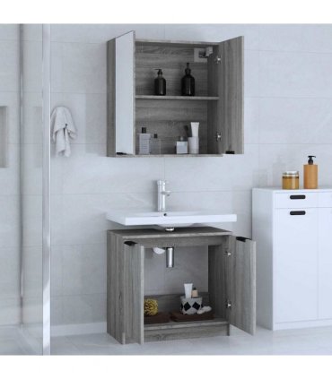 vidaXL 2 Piece Bathroom Cabinet Set Grey Sonoma Engineered Wood