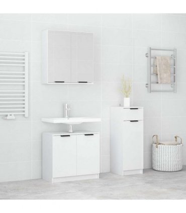 vidaXL 3 Piece Bathroom Cabinet Set White Engineered Wood