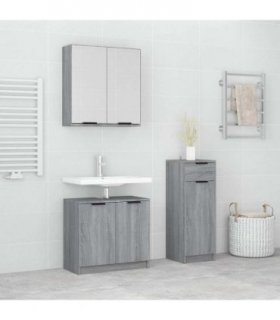 vidaXL 3 Piece Bathroom Cabinet Set Grey Sonoma Engineered Wood