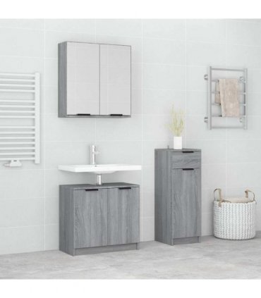 vidaXL 3 Piece Bathroom Cabinet Set Grey Sonoma Engineered Wood