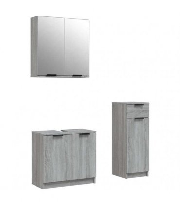 vidaXL 3 Piece Bathroom Cabinet Set Grey Sonoma Engineered Wood