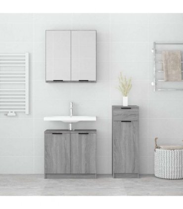 vidaXL 3 Piece Bathroom Cabinet Set Grey Sonoma Engineered Wood