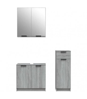 vidaXL 3 Piece Bathroom Cabinet Set Grey Sonoma Engineered Wood