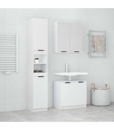 vidaXL 3 Piece Bathroom Cabinet Set White Engineered Wood
