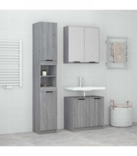 vidaXL 3 Piece Bathroom Cabinet Set Grey Sonoma Engineered Wood