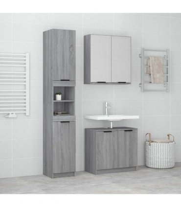 vidaXL 3 Piece Bathroom Cabinet Set Grey Sonoma Engineered Wood