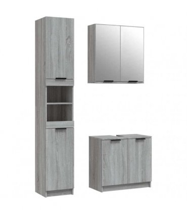 vidaXL 3 Piece Bathroom Cabinet Set Grey Sonoma Engineered Wood