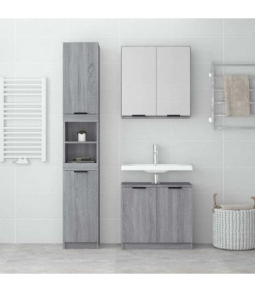 vidaXL 3 Piece Bathroom Cabinet Set Grey Sonoma Engineered Wood