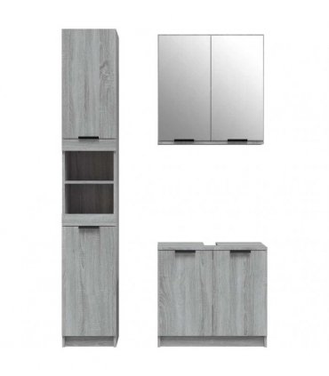 vidaXL 3 Piece Bathroom Cabinet Set Grey Sonoma Engineered Wood