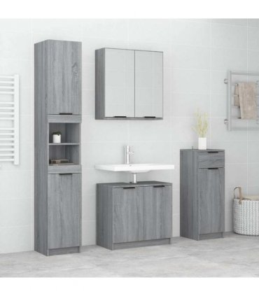 vidaXL 4 Piece Bathroom Cabinet Set Grey Sonoma Engineered Wood