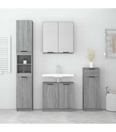 vidaXL 4 Piece Bathroom Cabinet Set Grey Sonoma Engineered Wood