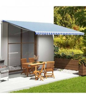 vidaXL Awning Replacement Fabric Blue and White 500x350 cm Polyester