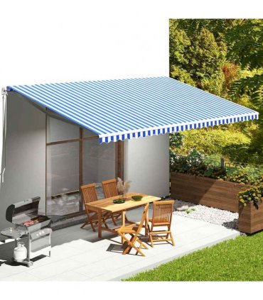 vidaXL Awning Replacement Fabric Blue and White 600x350 cm Polyester