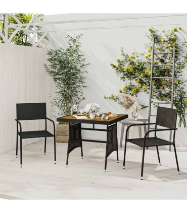 vidaXL 3 Piece Outdoor Dining Set Poly Rattan Black