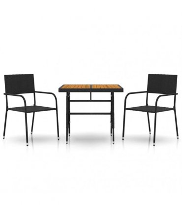 vidaXL 3 Piece Outdoor Dining Set Poly Rattan Black