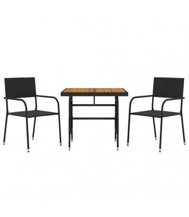 vidaXL 3 Piece Outdoor Dining Set Poly Rattan Black
