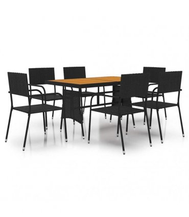 vidaXL 7 Piece Outdoor Dining Set Poly Rattan Black
