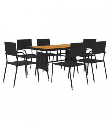 vidaXL 7 Piece Outdoor Dining Set Poly Rattan Black