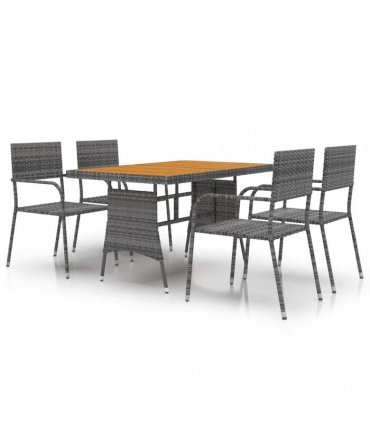 vidaXL 5 Piece Outdoor Dining Set Poly Rattan Grey