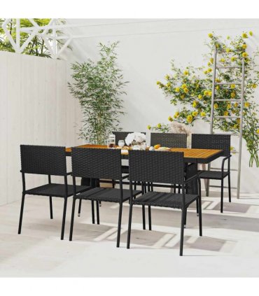 vidaXL 7 Piece Outdoor Dining Set Poly Rattan Black