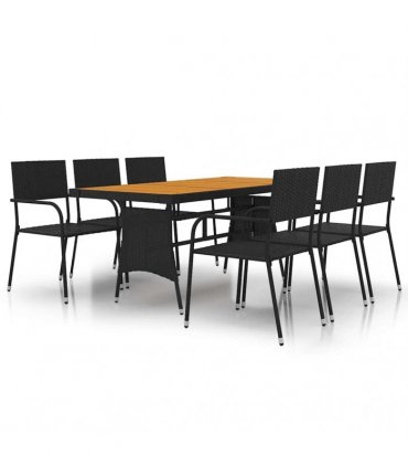vidaXL 7 Piece Outdoor Dining Set Poly Rattan Black
