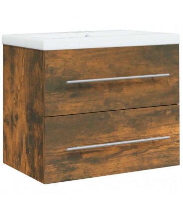 vidaXL Sink Cabinet with Built-in Basin Smoked Oak Engineered Wood